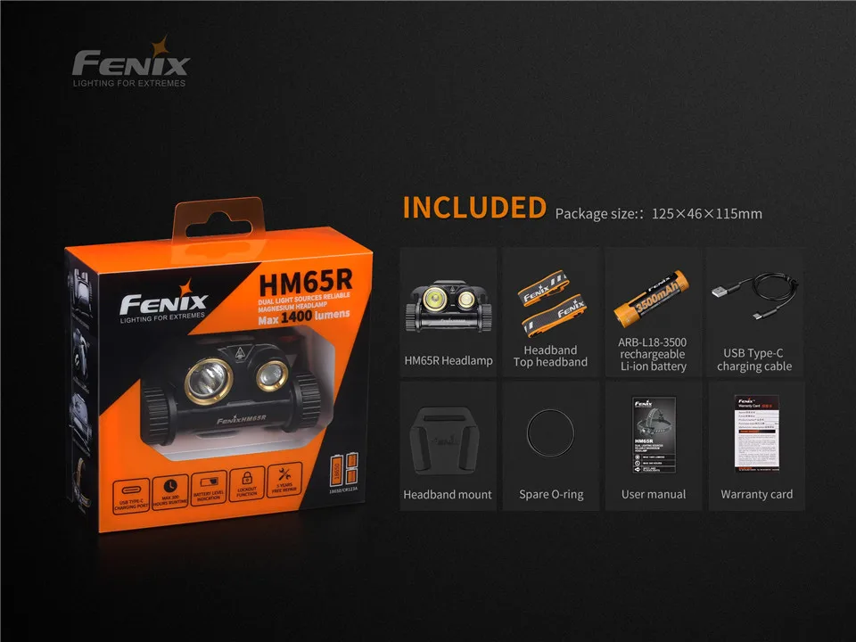 Fenix HM65R Тип C usb зарядка 1000ЛМ прожектор 400лм прожектор налобный фонарь для активного отдыха 18650 CR123A Водонепроницаемый фонарик