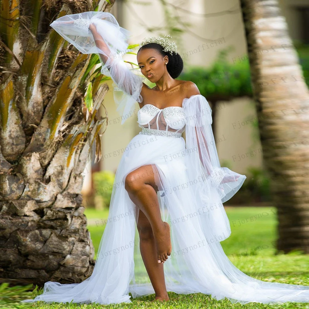 

Белое вечернее платье с вышивкой сердечком из фатина со съемным рукавом и Боковым Разрезом, индивидуальное вечернее платье с бисером и крис...