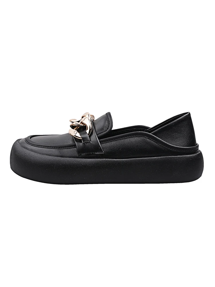

British Style Womens Loafers Shoes Modis Round Toe Casual Female Sneakers Metal Chain Flats All-Match Preppy Slip-on Summer 2021
