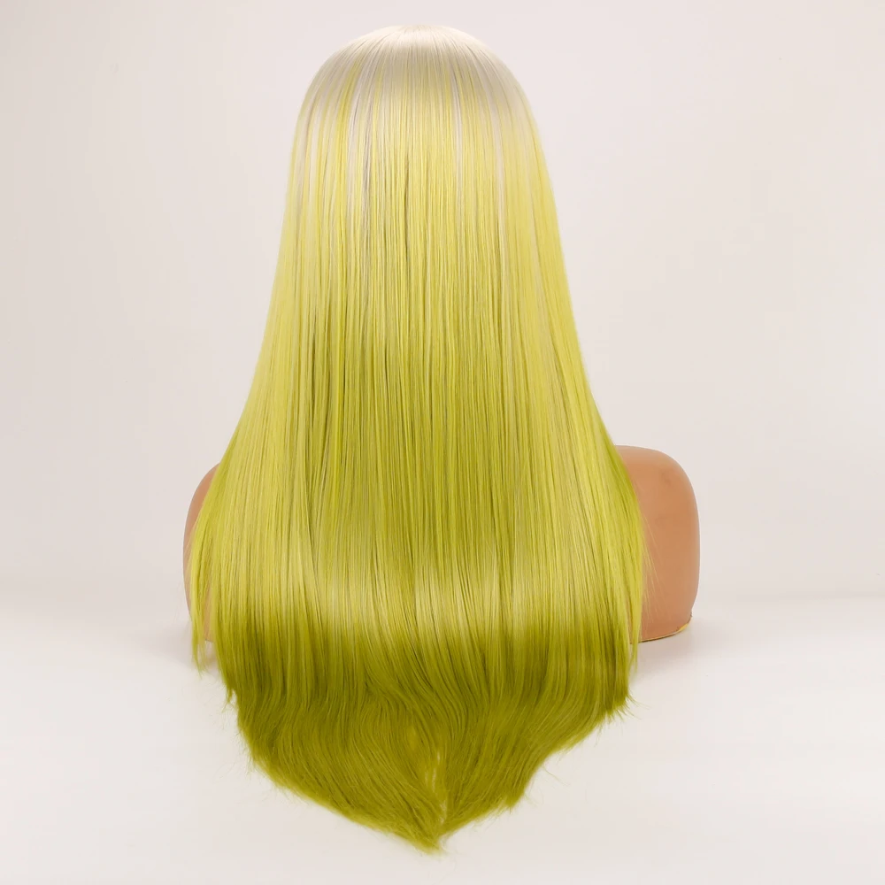 

DLME Ombre Green High Temperature Long Straight Lace Front Wig Glueless Green Synthetic Front Lace Wigs for Black Women