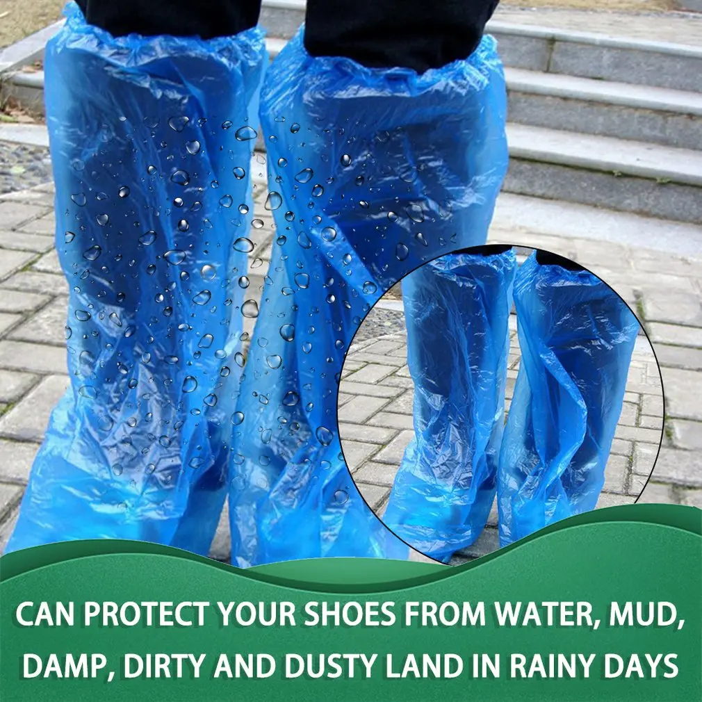 Одноразовые Чехлы для обуви синие дождевых и ботинок пластиковые длинные