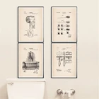 Патентованные винтажные настенные постеры на холсте, принты, туалетная бумага, зубная щетка, картины, Настенная картина в стиле ретро для ванной комнаты, домашний декор