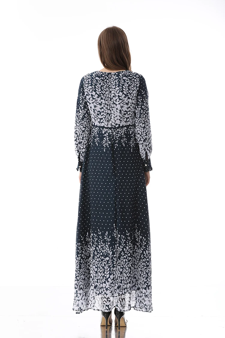 

Houthion Muslim Long Dresses Plus Size Women's Maxi Dress Retro Robe Long Sleeve Printing O-Neck Bohemian Ankle-Length