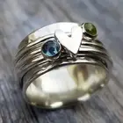Женское Винтажное кольцо в форме сердца с синими и зелеными кристаллами, обручальное кольцо белого и золотого цвета, свадебные украшения, подарочные аксессуары