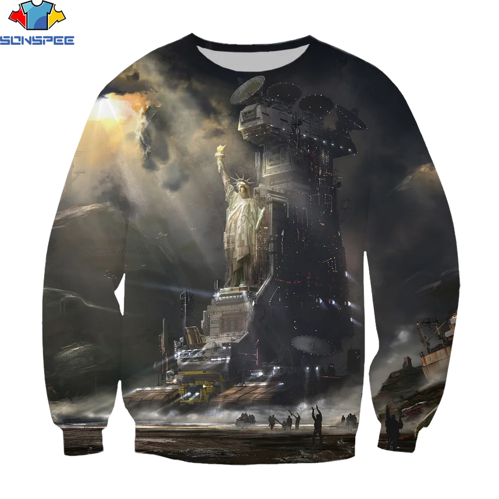 

SONSPEE 3D The End Of The World Ruins Sweatshirt 3D Print Men Women Long Sleeve Tops Harajuku Streetwear Unisex Clothing Warm