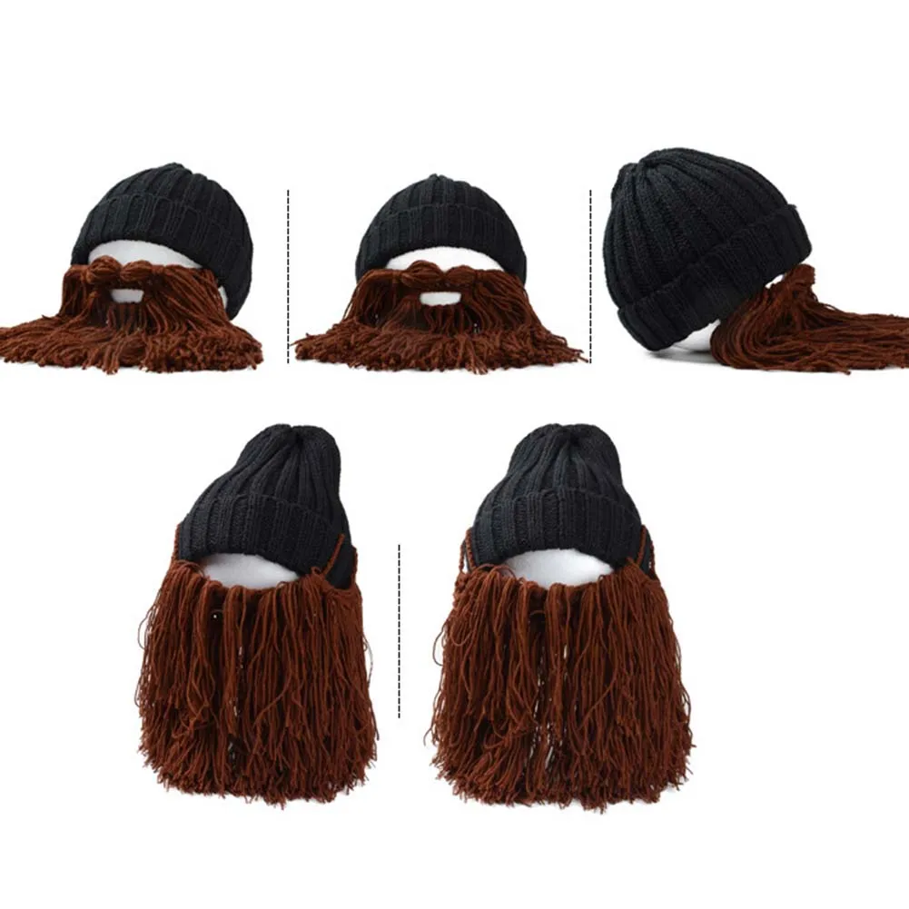 Man Vikings Beanies Knit Hats Beard Handmade Knitted Men's Winter Warm Caps Women Gift Party Mask Cosplay Cap | Аксессуары для