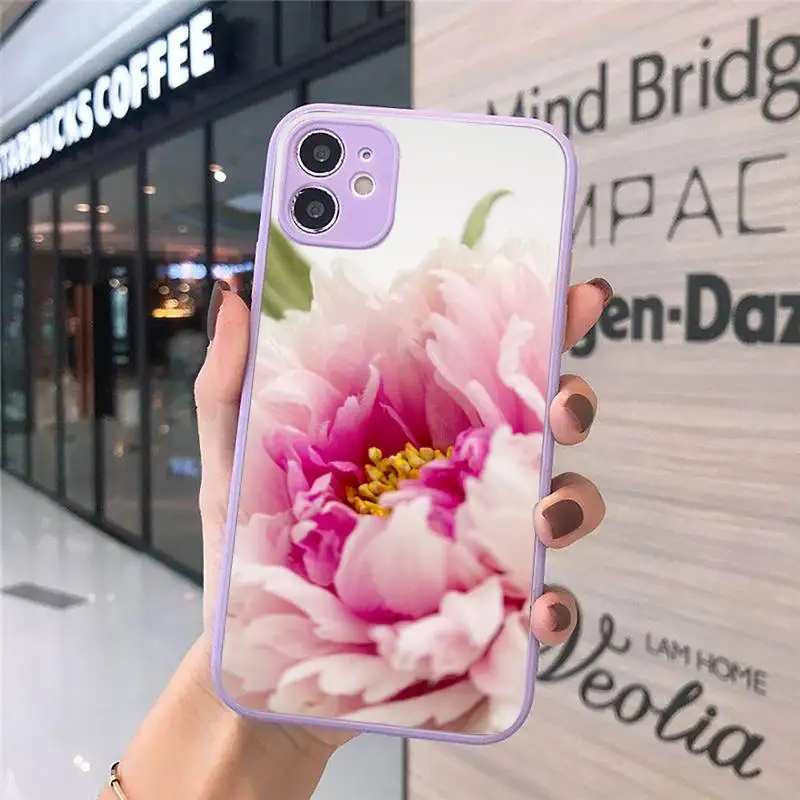

Colorful Flower Rose Peony Phone Case For iPhone 12 11 Mini Pro XR XS Max 7 8 Plus X Matte transparent Purple Back Cover