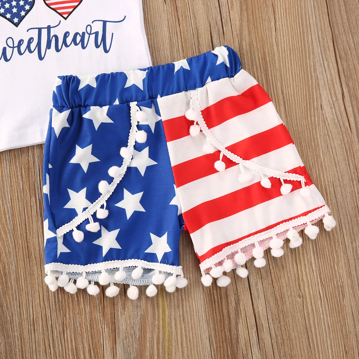 Independence Day Infant Baby Girls Boys Outfits Letter Print Sleeveless Vest Tops+Star Stripe Shorts+Headband 3pcs Set | Детская одежда