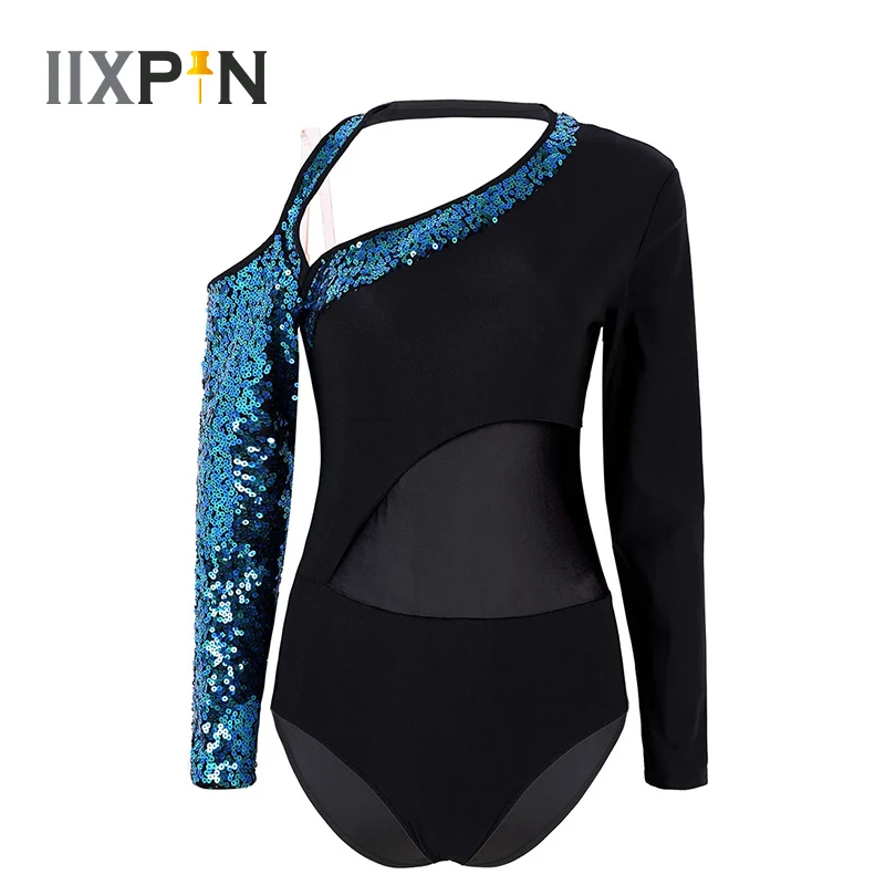 Балетное трико для женщин танцевальный Блестящий купальник с длинными рукавами