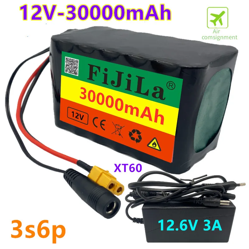 

3S6P 12V 30Ah 40A BMS orline battery pack 18650 li-ion cells 30000mah XT60 DC5521 400Watt High Power Motor Scooter light+Charger