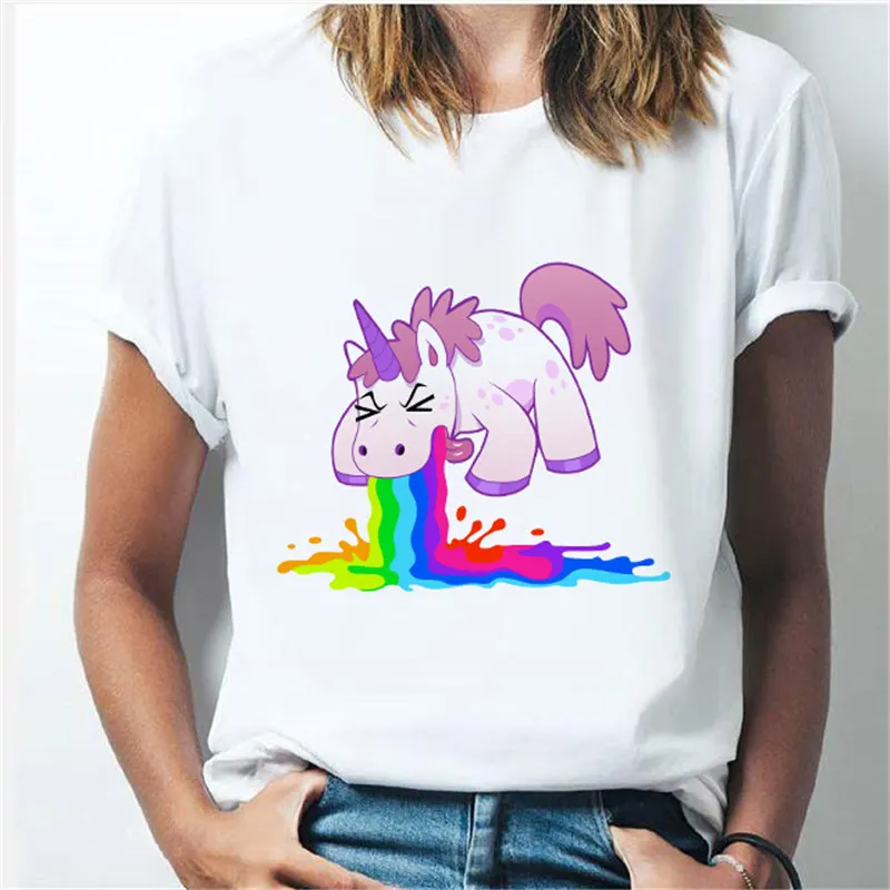 

Oversized Short Sleeve Tee Shirt Rainbow Unicorn Tshirt Girls Short Sleeve Casual Korean Style Tops Female Women T-shirts