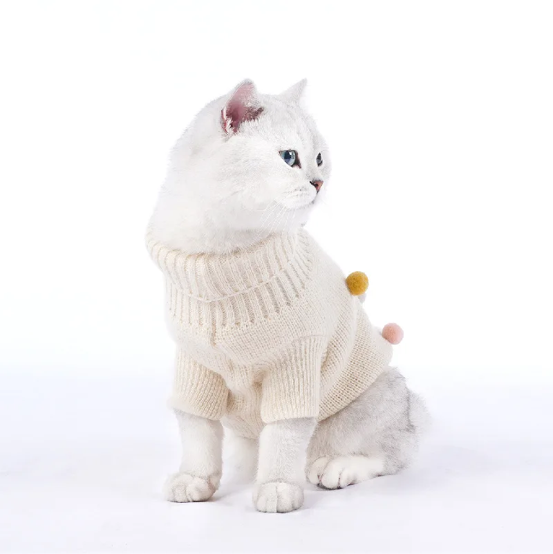 Одежда для кошек Сезон осень-зима Теплый вязаный пуловер с помпоном в британском