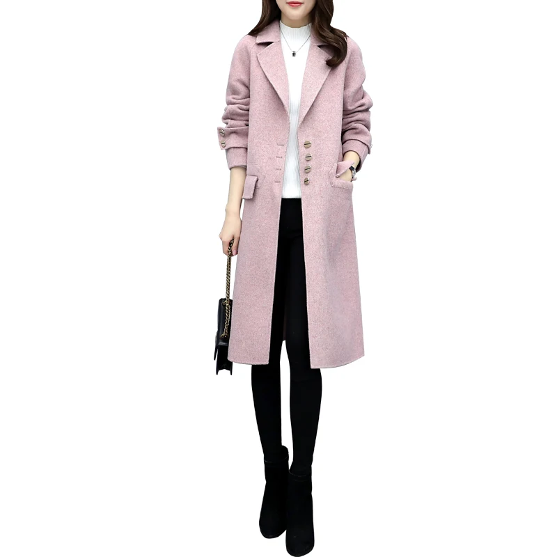 

Женское шерстяное пальто, сезон осень-зима, Высококачественная куртка, корейский стиль, свободная Женская шерстяная длинная куртка большог...