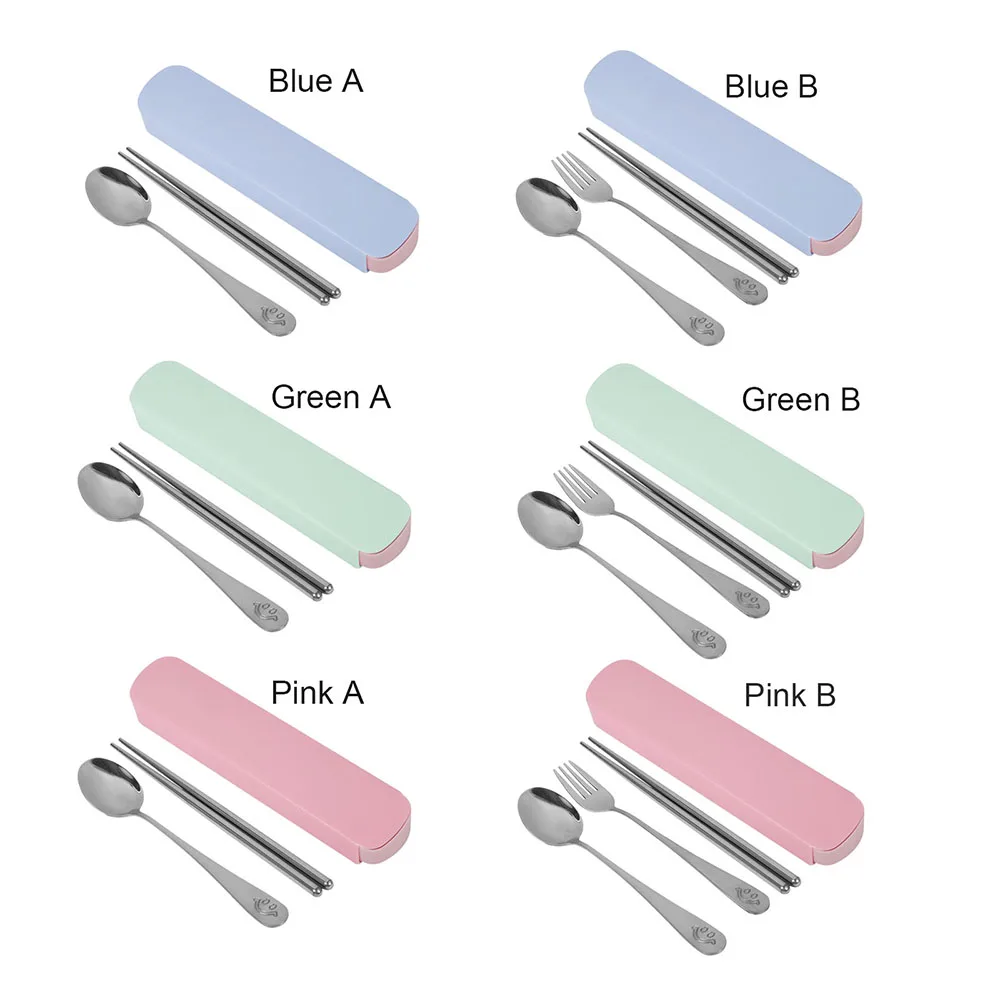 

Stainless Steel Tableware Set Practical Portable New Three Color Plastic Box Dinnerware Chopstick Spoon Fork Set Travel School