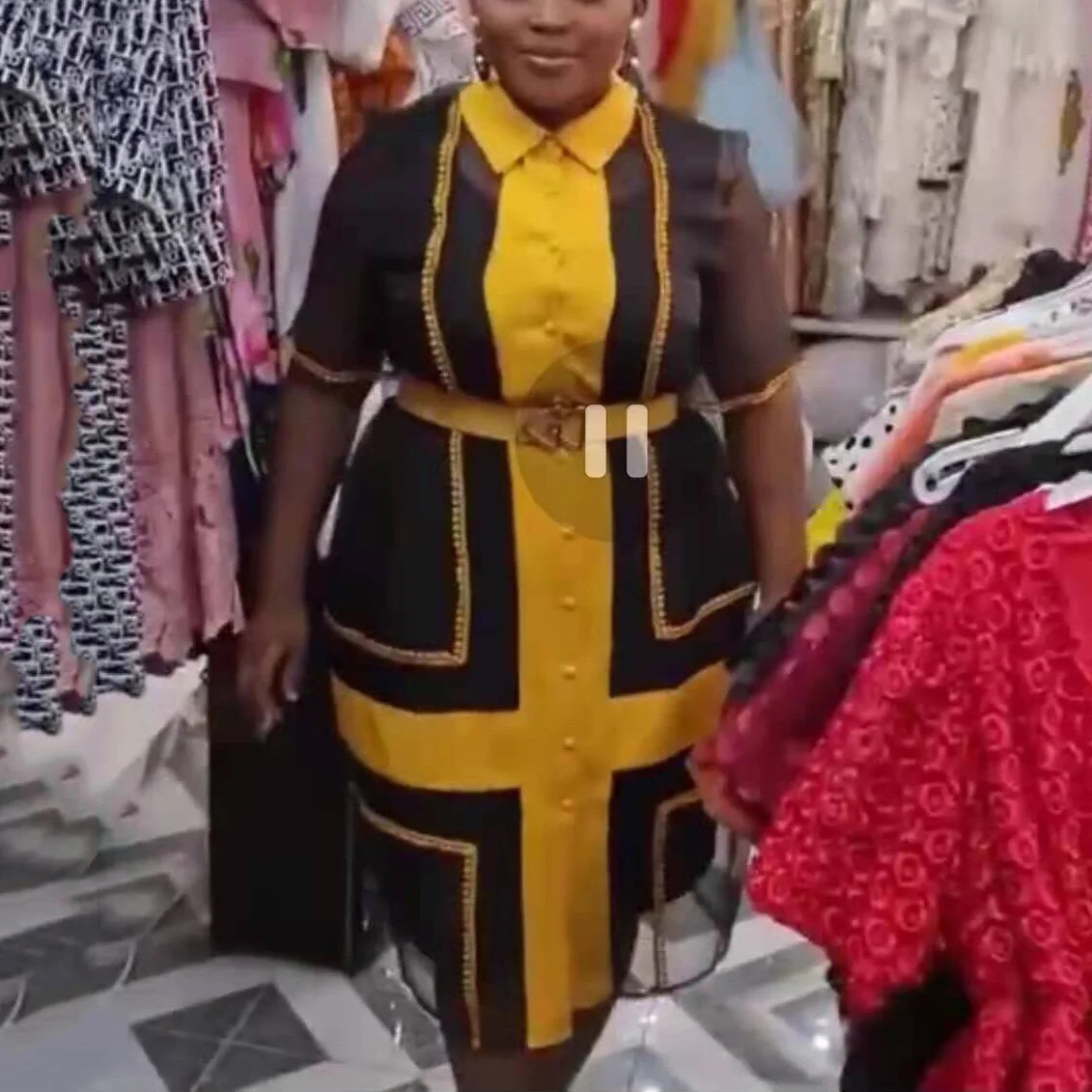 

African Dresses For Women 2021 New Africa Fashion Yellow Patchwork High Waisted Loose Elegant Office Ladies Dress Midi Summer ol