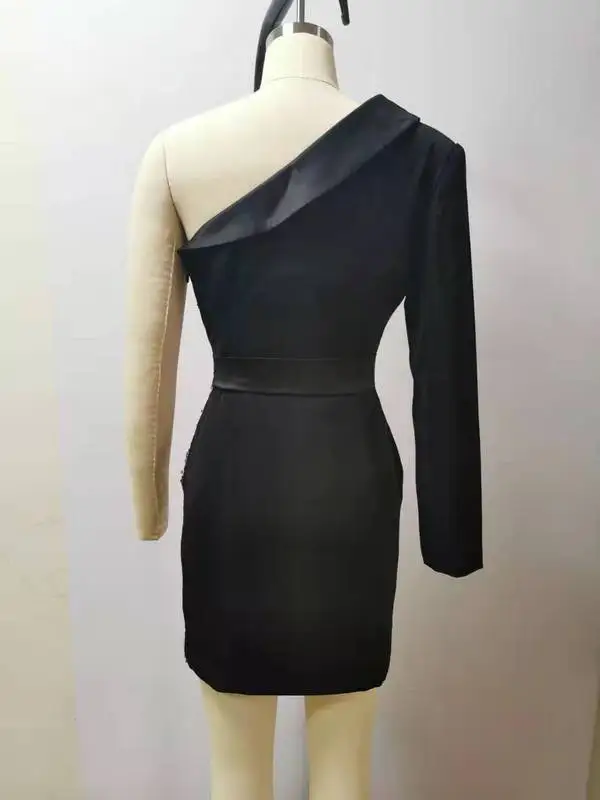 

Top Quality Celebrity Black One Shoulder Patchwork Dress Cocktail Party Dress