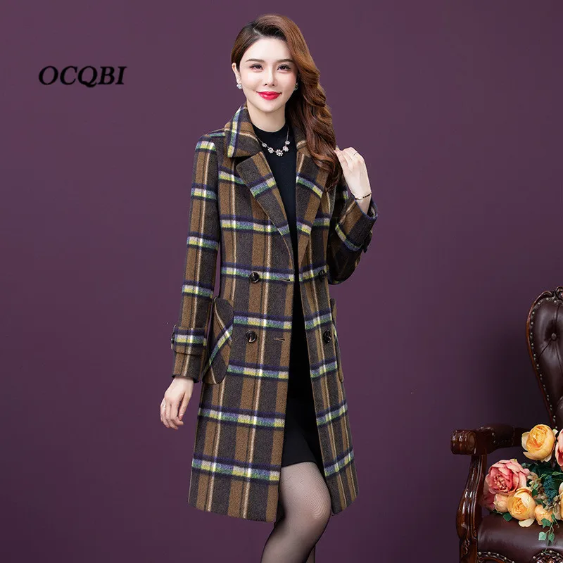 

Elegant Long Double Breasted Coat Wool Coat Women Plus Size 5xl Plaid Fashion Winter Coats for Women