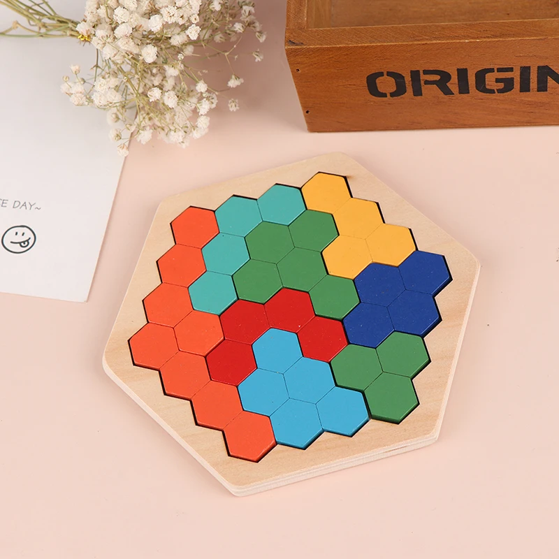 

Деревянная шестиугольная головоломка для детей и взрослых-сотовая форма танграмма головоломка игрушки Геометрия логика IQ игра подарок для...