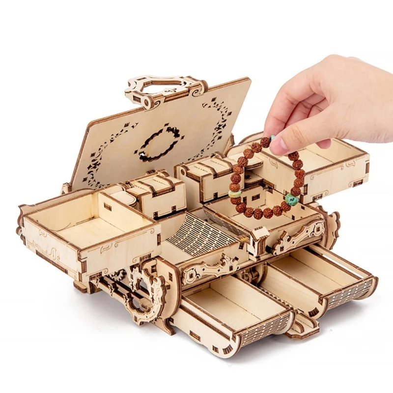 

3D Assembled Creative DIY Puzzle Wooden Mechanical Transmission Antique Jewelry Box Model Toy Adult Children Gift
