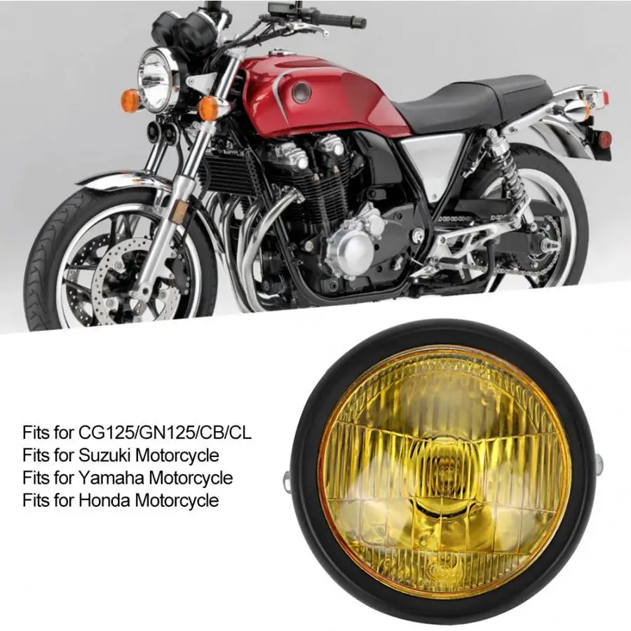 Мотоцикл Круглый фара ретро Желтый объектив подходит для Suzuki/Yamaha/Honda/CG125/GN125/CB/CL Рабочая лампа