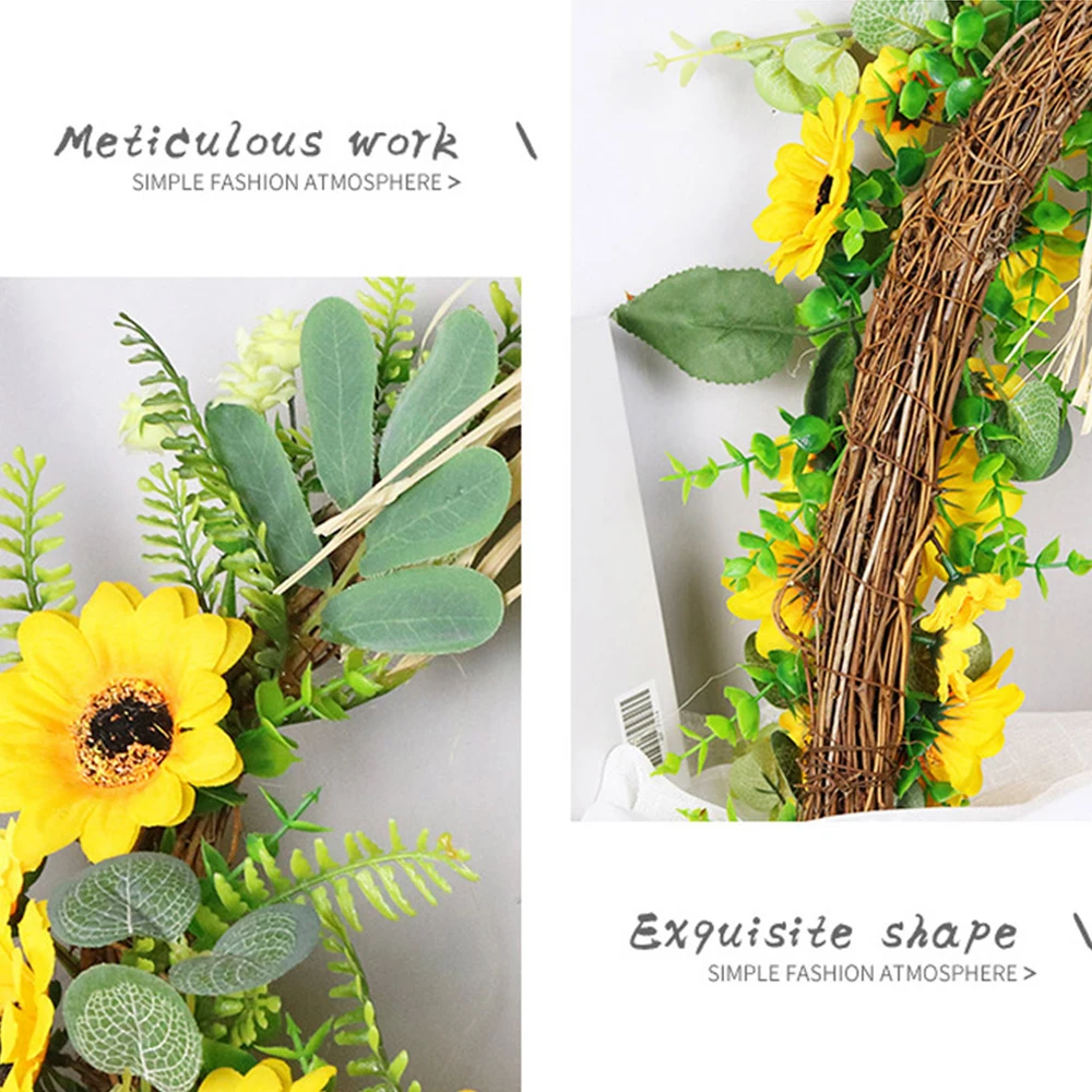 

Sunflower Wreath Artificial Flower Wreath For Home Easter Pastoral Style Garland Living Room Door Horn Decor Silent Love