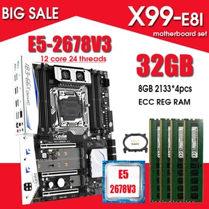 jingsha x99 e8i lga 2011 motherboard set with e5 2678 v3 and 4pcs x 8gb 32gb ddr4 2133mhz ecc reg ram support turbo boost free global shipping