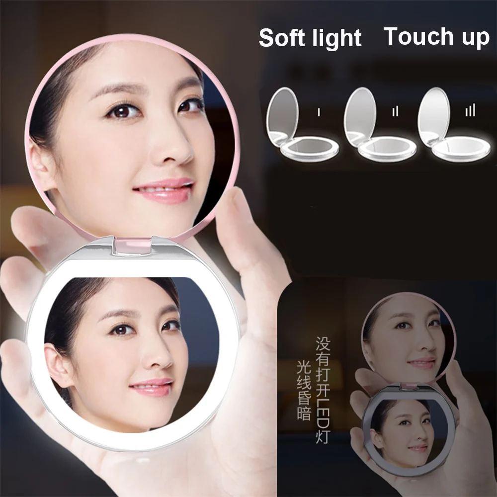 Valentine's Day Lighted Makeup Mirror Light Mini Round Portable Led Make Up Sensing Usb Chargeable | Красота и здоровье