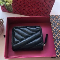 simple solid short wallet women genuine leather sheepskin black money purse for girl