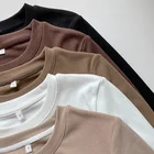 Женская хлопковая футболка, летний однотонный топ с коротким рукавом, 2021