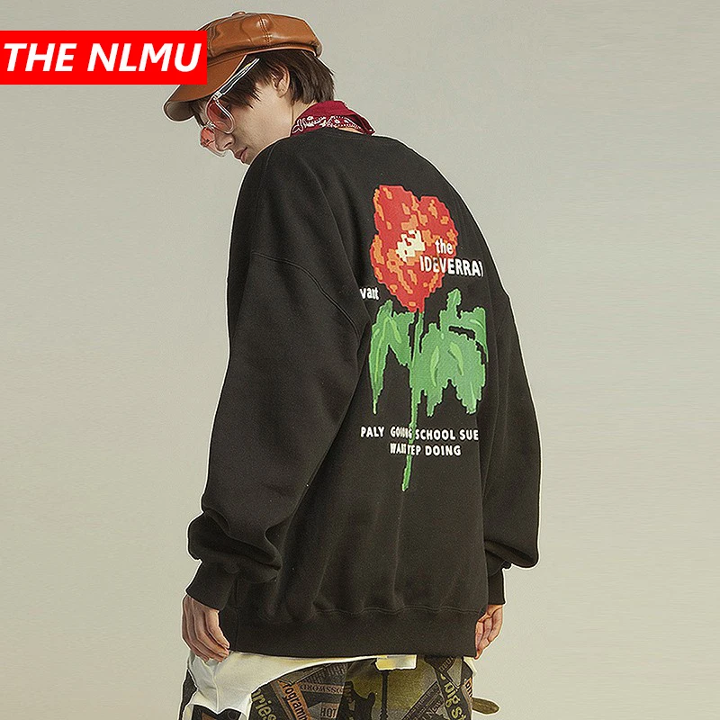 

Hip Hop Flower Print Pullover Sweatshirts Men Women Harajuku Loose O-Neck Sweatshirt Men Fashion Tops Oversized Streetwear WQ674