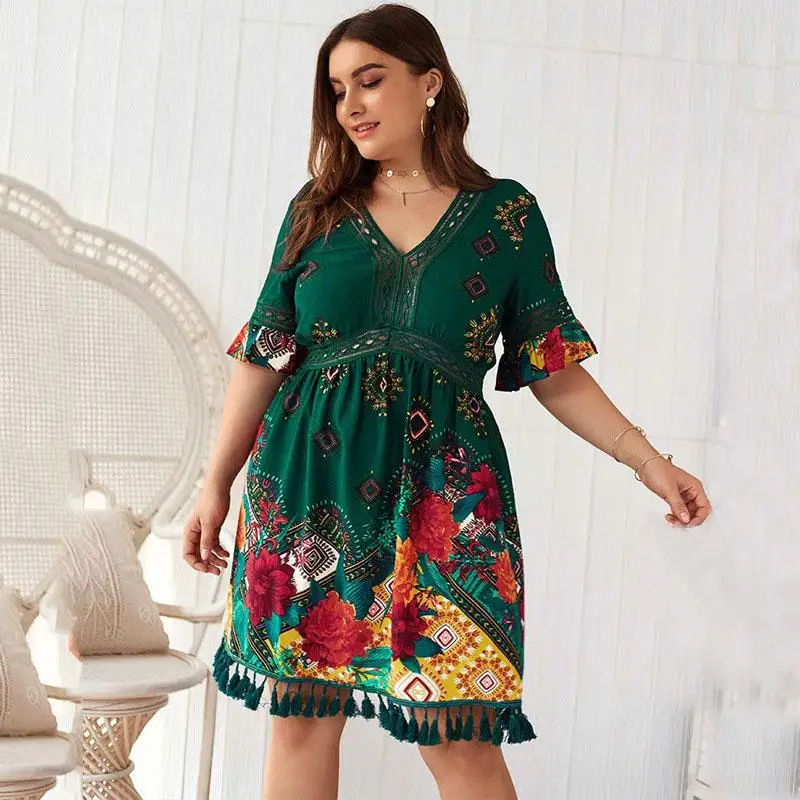 Женское короткое платье с V образным вырезом размеры до 4XL|Женские платья| |