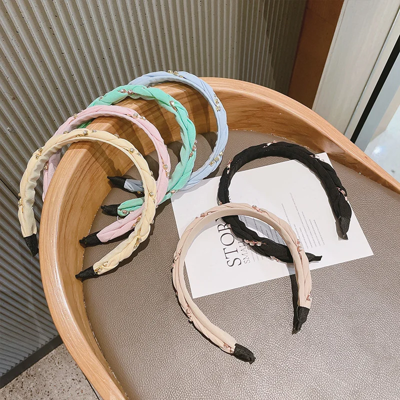 

Ободок Mueraa для женщин и девочек, повязка на голову со стразами, бандана, женская мода, корейский стиль, аксессуары для волос с плетением, повя...