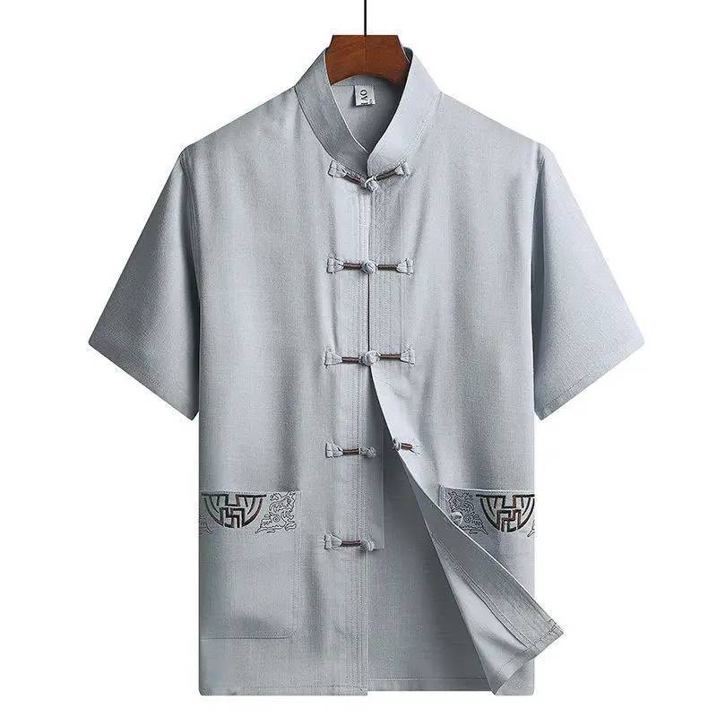 Костюм Hanfu Tang с короткими рукавами папа светильник костюм для среднего возраста