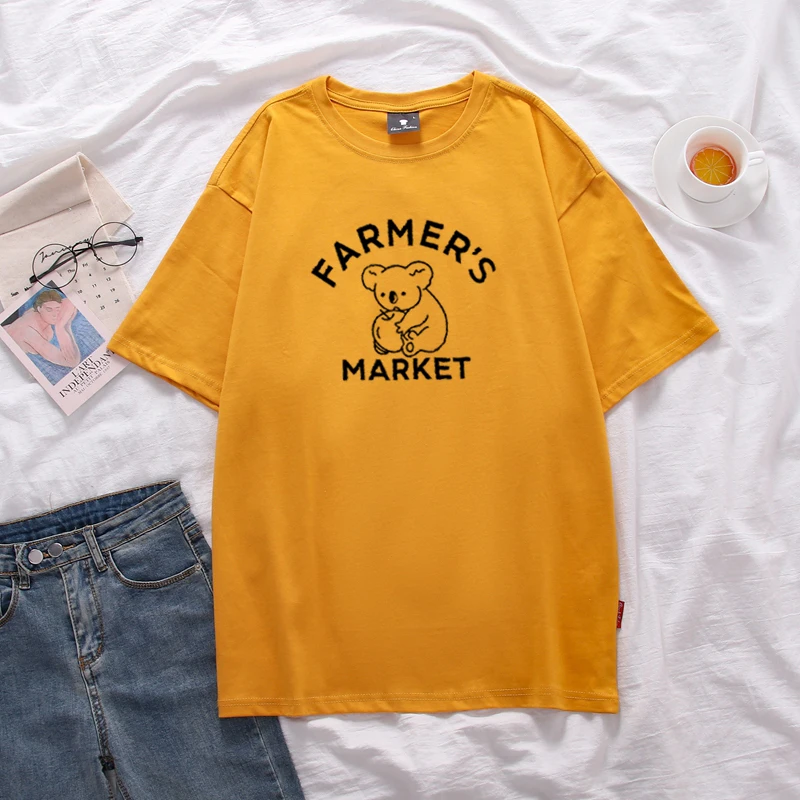 2020 летняя хлопковая свободная футболка большого размера с принтом коала