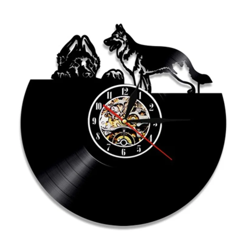 

Living Room Decoration Wall Watch European American Style Design Cute Pet Dog Retro Personality Vinyl Clock Home Decor Clocks