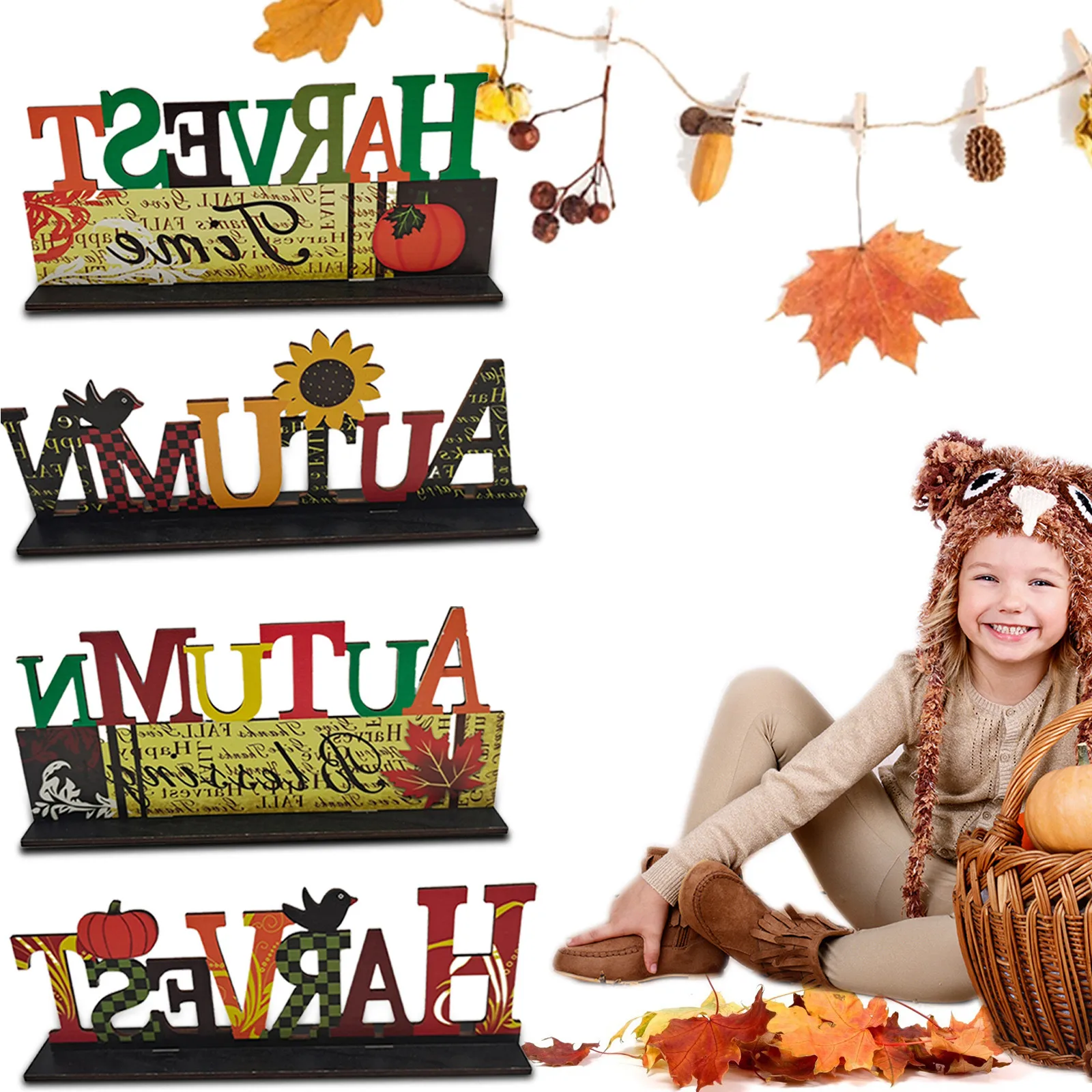 

1Pcs Fall Home Wood Sign Decoration Ornaments Fall Pumpkin Decoration Halloween Desktop Ornament Festival Party Supplies