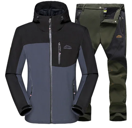 

Winter Softshell Fleece Hiking Jacket Set Outdoor Waterproof Windproof Military Coat Camping Climbing Fishing Ski Jacket + Pants