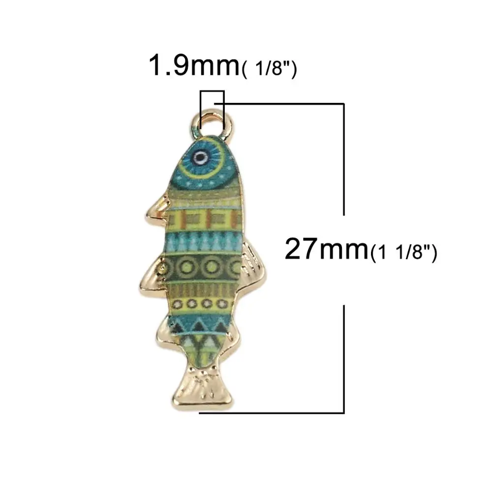 DoreenBeads Fashion Japanese Style Pendant Zinc Based Alloy Ocean Jewelry Fish Animal Gold Blue Enamel DIY 27 x 11mm 10 PCs | Украшения и