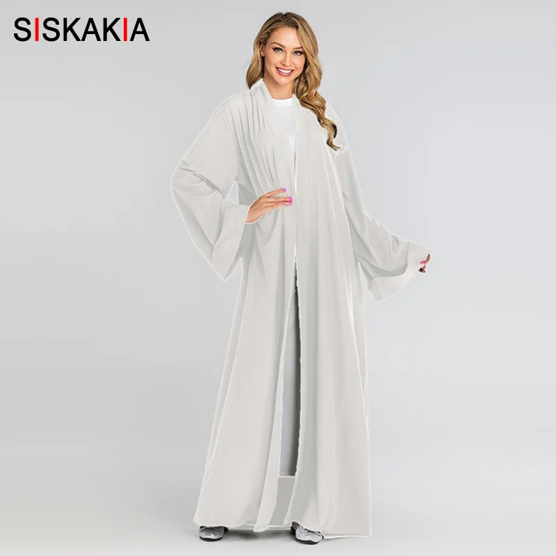 Женское платье с поясом Siskakia повседневная однотонная мусульманская одежда из