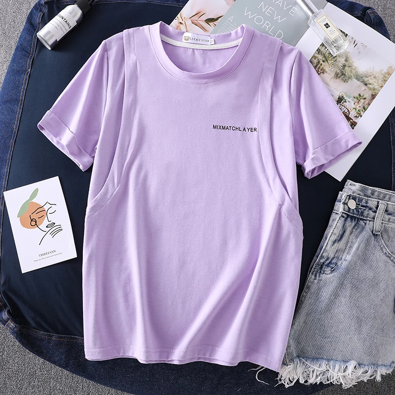 3324 # Летние повседневные хлопковые футболки для кормящих матерей свободная