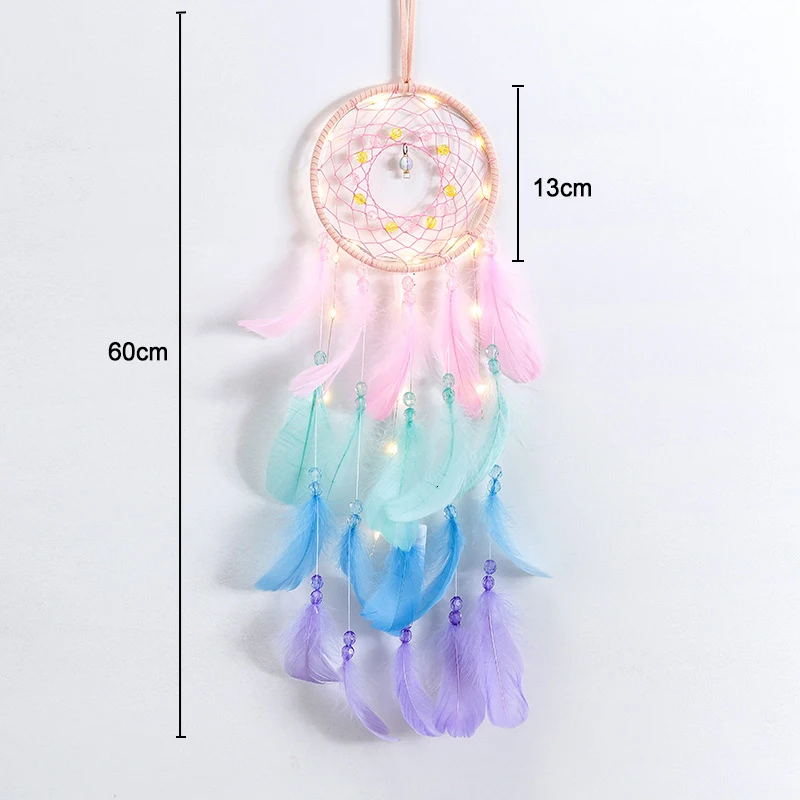 

Wall Dreamcatcher Led Handmade Feather Dream Catcher Braided Wind Chimes Art For Room Decoration Hanging Home Decor Poster
