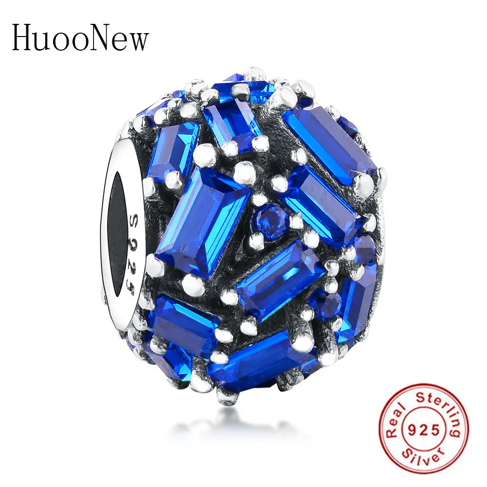 

2019 Summer Collection 925 Sterling Silver Dazzling Blue CZ Round Beads Fit Original Charms Bracelet DIY Jewelry Making