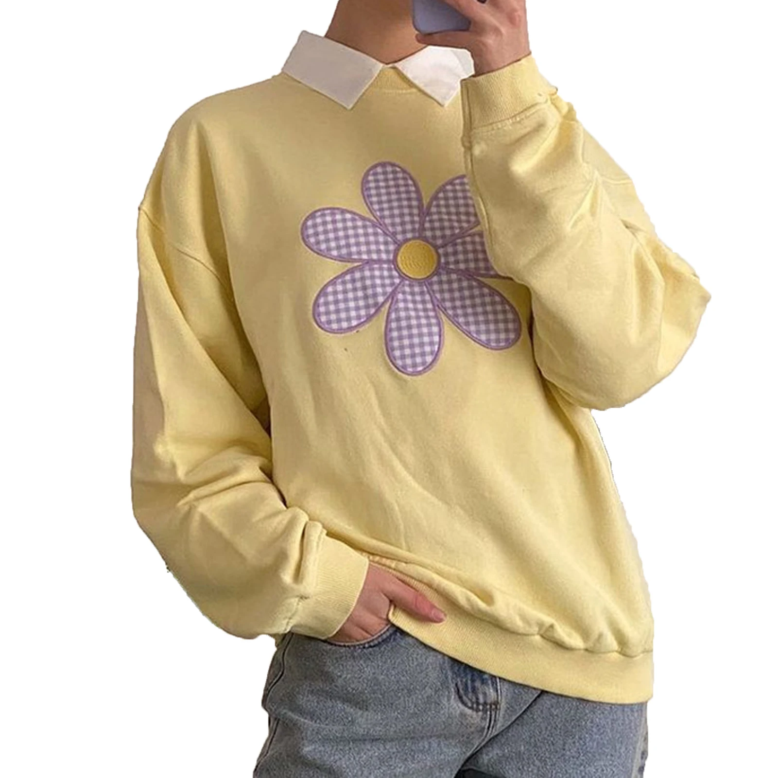 

Y2K Aesthetic Floral Patchwork Sweatshirts Streetwear Casual Cotton Loose Pullovers Autumn Harajuku Cute Outfits Cuteandpsycho