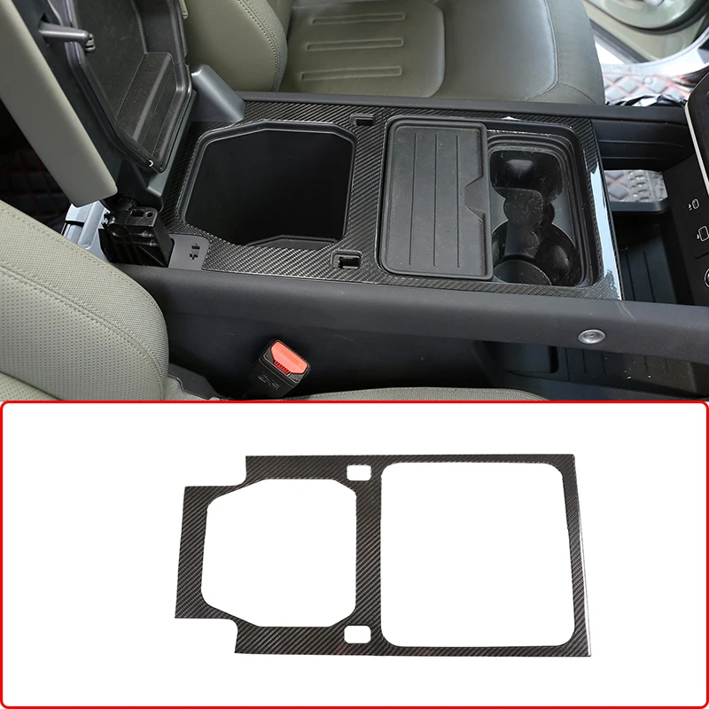 

100%Real Carbon Fiber Car Console Armrest Storage Box Decoration Frame Water Cup Panel Cover Sticker For Land Rover Defender 110