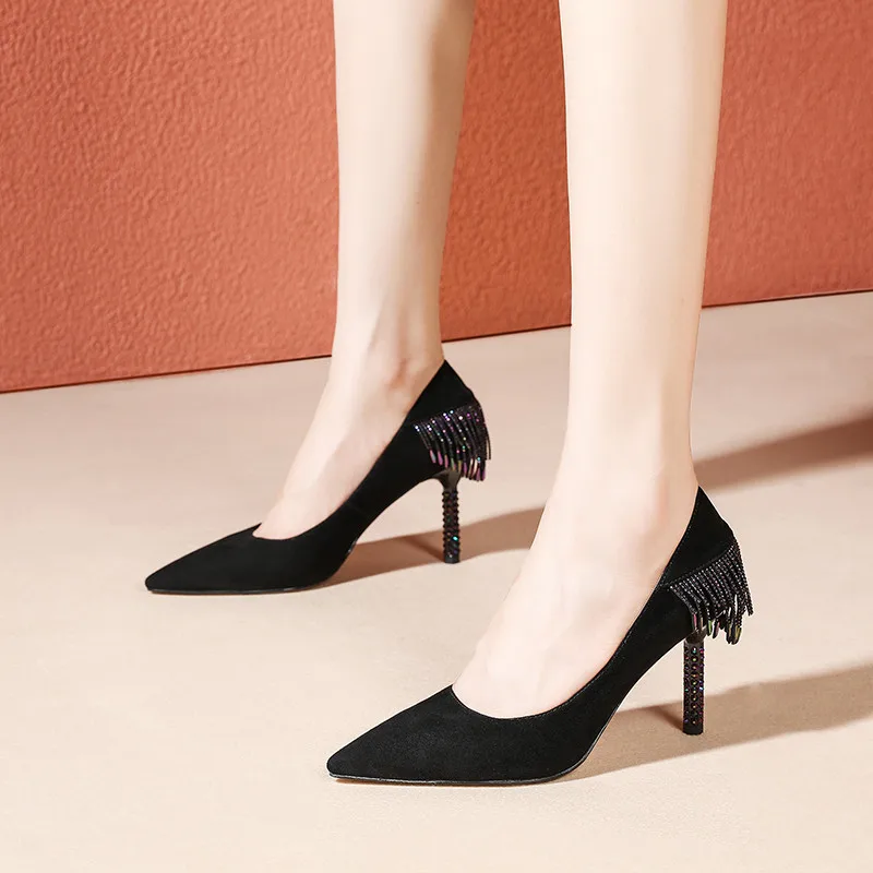 

Asumer 2021 Newest Suede Leather Women Pumps Tassel Elegant Party Wedding Shoes Pointed Toe Spring Summer High Heel Ladies Shoes