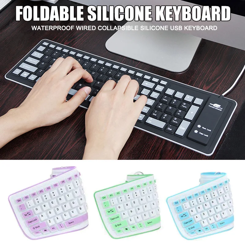 Складная силиконовая клавиатура USB Проводная Гибкая мягкая Водонепроницаемая