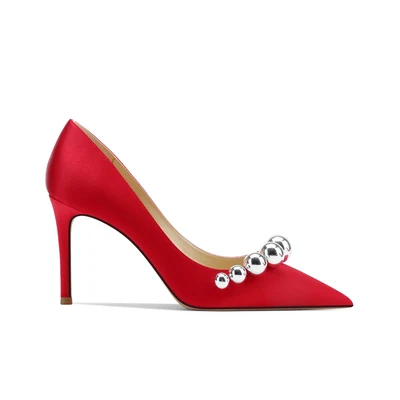 

New Women Pumps Pointed White Pearl High Heels 8cm Stiletto Red Bridal Wedding Beaded Party Shoes Stiletto