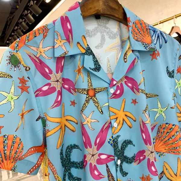 2021 mens summer hot sale fashion casual starfish printed shirt trend brand party cardigan shirt street lapel short sleeve free global shipping