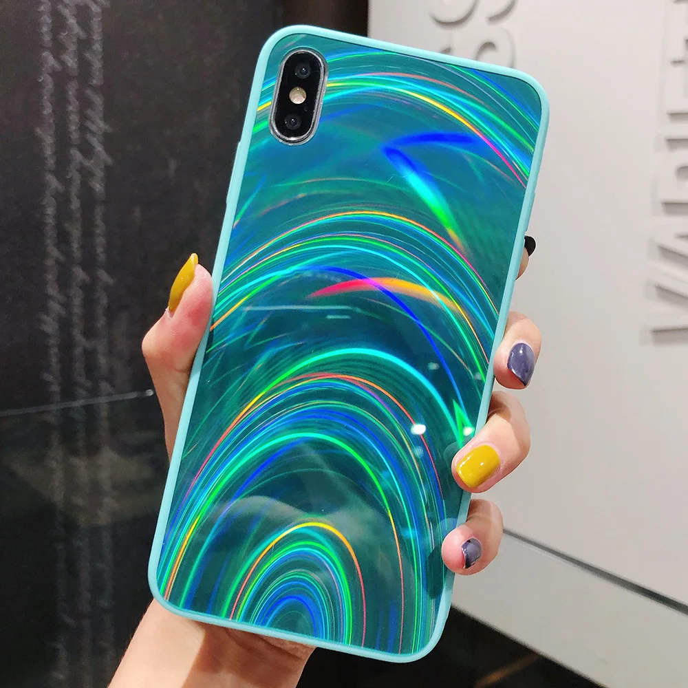JONSNOW Голографический лазерный чехол с призмой для iPhone 11 Pro X XR XS Max чехол s 3D радужный блестящий чехол для телефона для iPhone 7 8 6S 6 Plus - Цвет: Mint Green