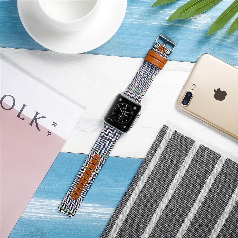 Холщовый ремешок для часов для Apple Watch 38 мм 42 мм 40 мм 44 мм нейлоновый кожаный ремешок для часов браслет для iWatch Series 5/4/3/2/1